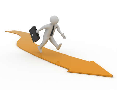 3d man running along the arrowの写真素材