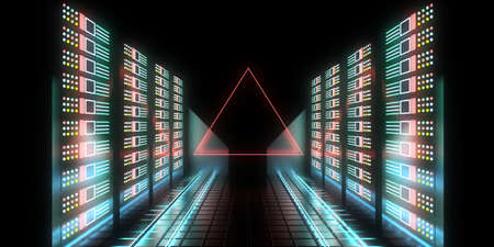 3d future datacenter concept with neon lights. 3d illustrationの写真素材