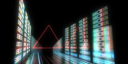 3d future datacenter concept with neon lights. 3d illustration