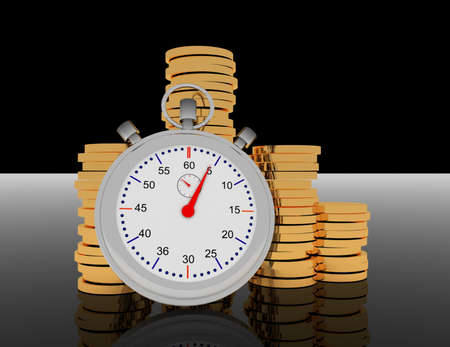 stopwatch and coins 3dの写真素材