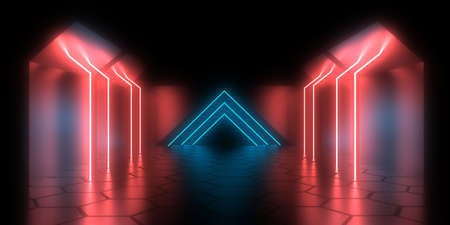 3D abstract background with neon lights. neon tunnel .3d illustration
