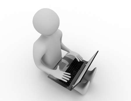 3d man working at  laptop