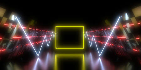 3D abstract background with neon lights. neon tunnel .3d illustration