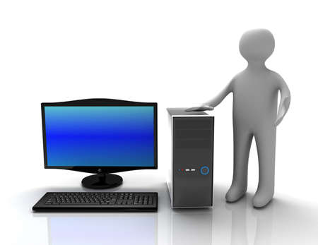 3d man revealing a new pcの写真素材