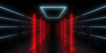 3D abstract background with neon lights. neon tunnel .space construction . 3d illustration
