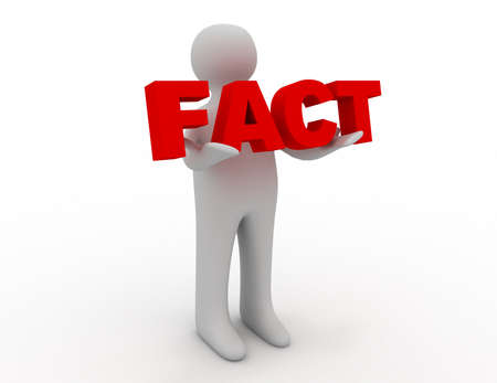 3D man holding word fact