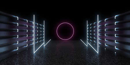3D abstract background with neon lights. neon tunnel .space construction . 3d illustration