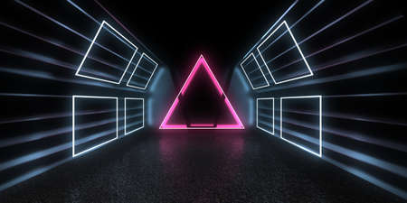 3D abstract background with neon lights. 3d illustrationの写真素材