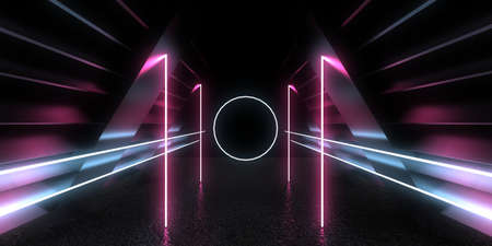 3D abstract background with neon lights. 3d illustrationの写真素材