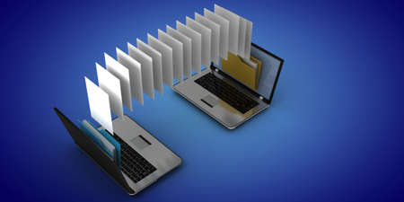 3d laptop and folder. 3d illustration