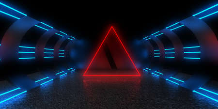 3D abstract background with neon lights. neon tunnel .space construction . 3d illustrationの写真素材
