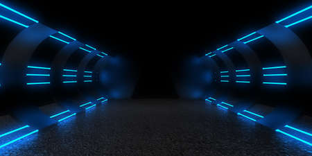 3D abstract background with neon lights. neon tunnel .space construction . 3d illustration