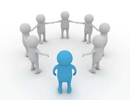 3d man joining the group of peopleの写真素材