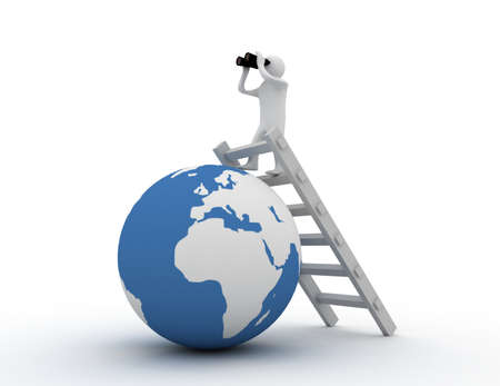 3d man on staircaseの写真素材