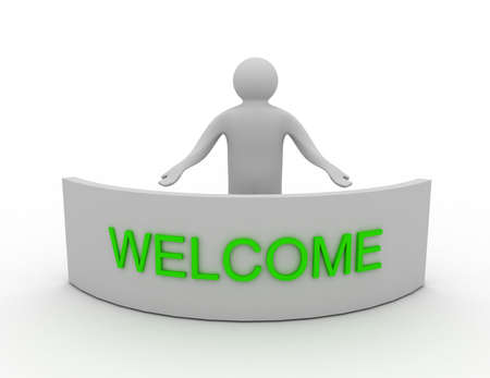 3d man and word welcomeの写真素材