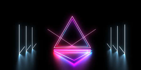 3D abstract background with neon lights.. 3d illustration