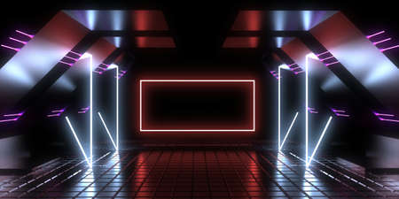 3D abstract background with neon lights. neon tunnel .space construction . 3d illustration