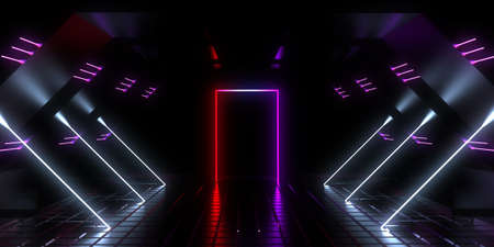 3D abstract background with neon lights. neon tunnel .space construction . 3d illustration