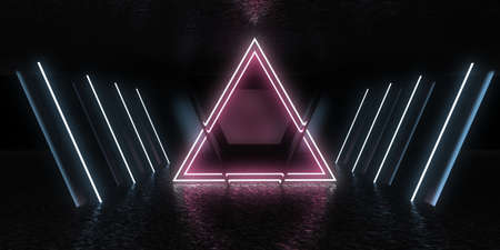 3D abstract background with neon lights. space construction . 3d illustration