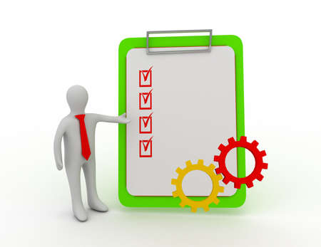 3d man checklist and gears
