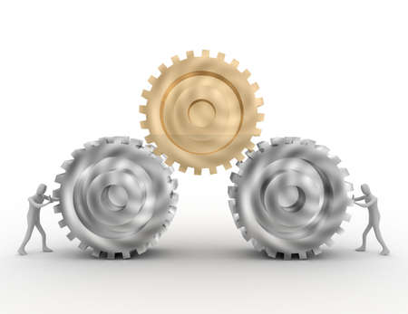 3d man rotating gears