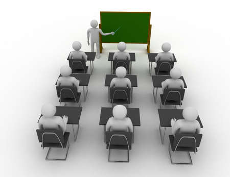 3D white people. Students in class . 3d rendered illustrationの写真素材