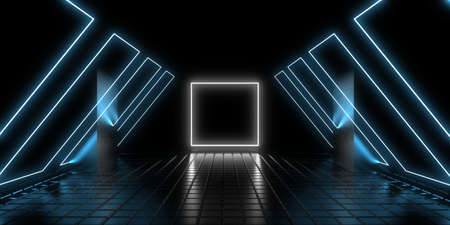 3D abstract background with neon lights .. 3d illustrationの写真素材