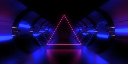 3D abstract background with neon lights. neon tunnel .space construction. 3d illustration