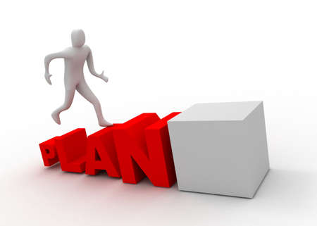 3d man climb on plan