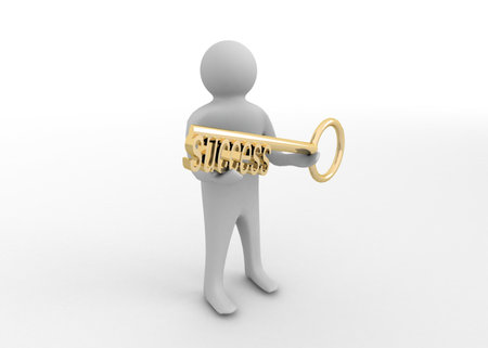 3d man with a key to successの写真素材