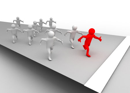3d man business with red finish lineの写真素材