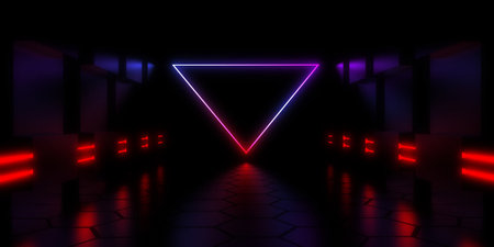 3D abstract background with neon lights. neon tunnel .space construction . 3d illustration