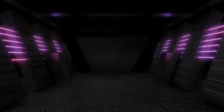 3D abstract background with neon lights. neon tunnel .space construction . 3d illustration