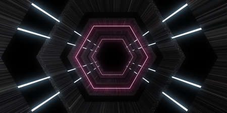 3D abstract background with neon lights. neon tunnel .space construction . 3d illustration