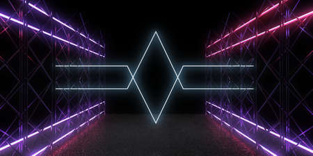 3D abstract background with neon lights. neon tunnel .space construction. 3d illustration