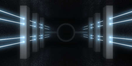 3D abstract background with neon lights. neon tunnel .space construction. 3d illustration