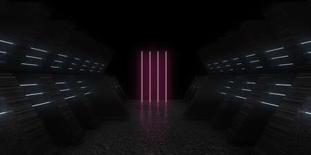 3D abstract background with neon lights. neon tunnel .space construction . 3d illustration