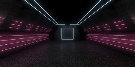 3D abstract background with neon lights. neon tunnel .space construction . 3d illustration