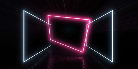3D abstract background with neon lights. neon tunnel .space construction . 3d illustration