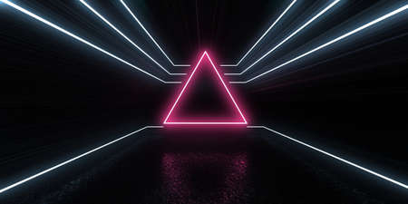 3D abstract background with neon lights. neon tunnel .space construction . 3d illustrationの写真素材