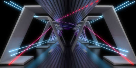 3D abstract background with neon lights. neon tunnel .space construction . 3d illustration