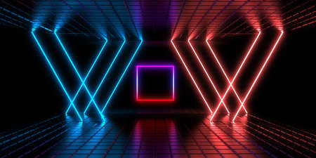 3D abstract background with neon lights. neon tunnel .space construction . 3d illustration