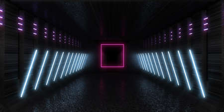3D abstract background with neon lights. neon tunnel .space construction . 3d illustration