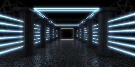3D abstract background with neon lights. neon tunnel .space construction . 3d illustration