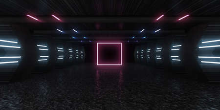 3D abstract background with neon lights. neon tunnel .space construction . 3d illustration