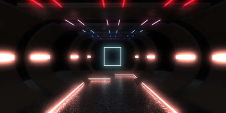 3D abstract background with neon lights. neon tunnel .space construction . 3d illustration