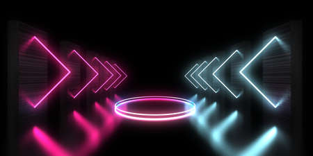 3D abstract background with neon lights. neon tunnel .space construction . 3d illustration