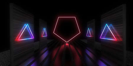 3D abstract background with neon lights. neon tunnel .space construction. 3d illustration