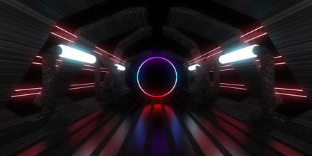 3D abstract background with neon lights. neon tunnel .space construction. .3d illustration