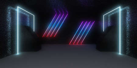 3D abstract background with neon lights. neon tunnel .space construction. .3d illustration